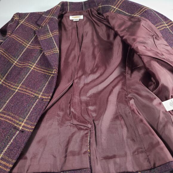Talbots Purple Wine Green Yellow Plaid Wool Jacket Blazer Coat Vintage USA 8 - Picture 5 of 7